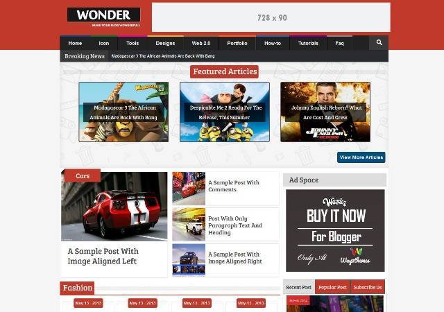 Wonder Responsive Multimedia Blogger Template