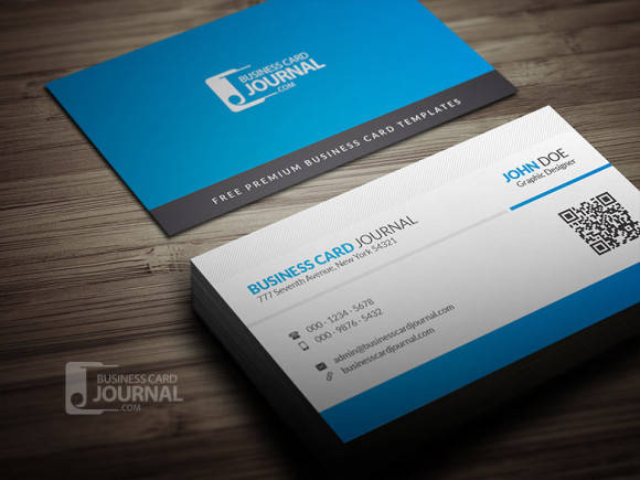 Blue Corporate Business Card Template With QR Code