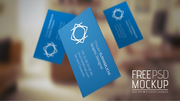 Flying business Card - Free PSD Mockup