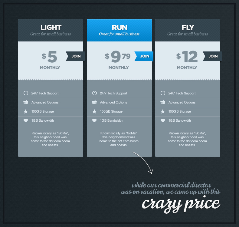 Handsome Price Table PSD