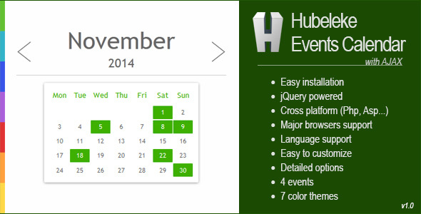 Hubeleke jQuery Events Calendar via Ajax