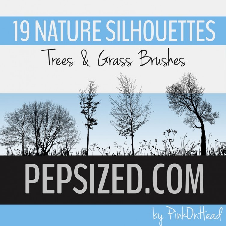 19 Nature Silhouettes Trees & Grass Brushes